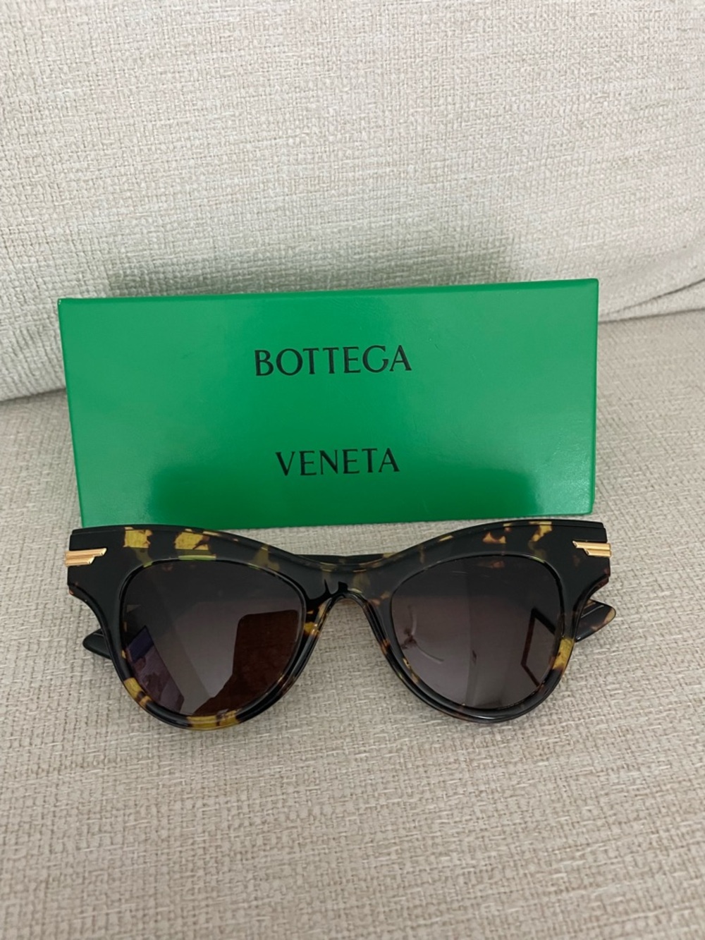 Bottega Veneta Tortoiseshell Cat-Eye Sunglasses with Gold Accent